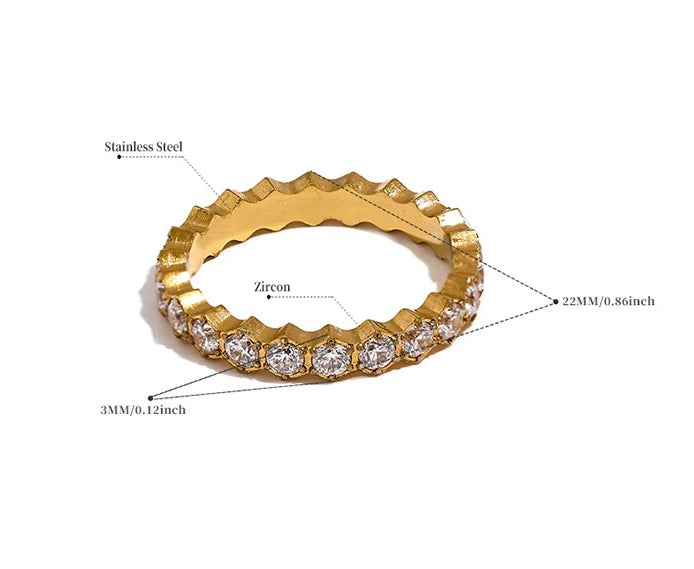 Exquisite White Cubic Zirconia Bling Stainless Steel Classic Thin Chic Ring Luxury Engagement Wedding Fashion Jewelry Gift